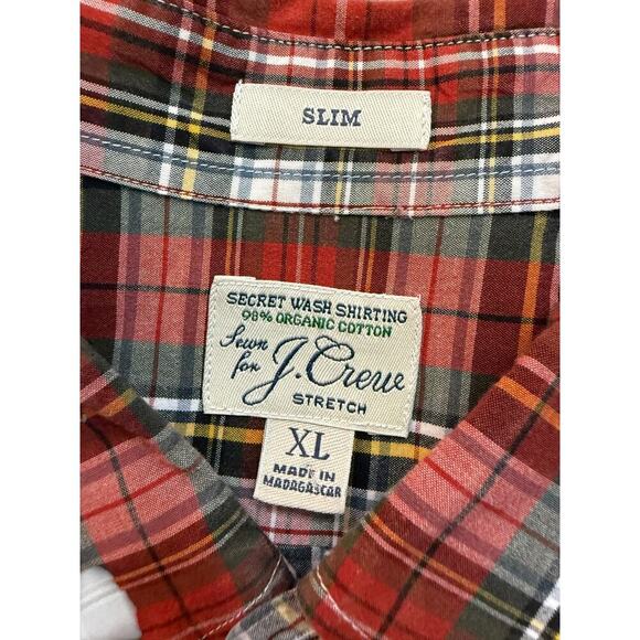 J. Crew Men's Red Secret Wash Slim Plaid Cotton Button Down Shirt Size XL - Picture 4 of 4